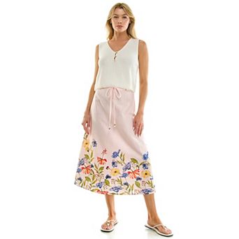 Juniors' Lily White Border Print Skirt
