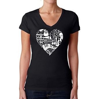 Musical Instrument Heart - Women's Word Art V-Neck T-Shirt