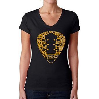 Guitar Pick Genres - Women's Word Art V-Neck T-Shirt