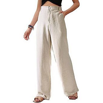 Women's Casual Wide Leg Pants High Waisted Button Down Straight Long Trousers Pants