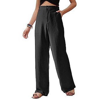 Women's Casual Wide Leg Pants High Waisted Button Down Straight Long Trousers Pants