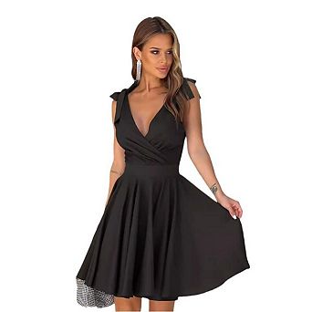 Women's Tie Straps V Neck Sleeveless Empire Waist A-Line Swing Party Cocktail Dresses