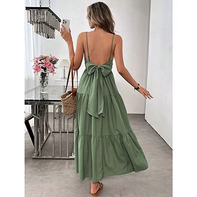 Women's Boho Maxi Dress Spaghetti Strap Ruffle Flowy Dresses Summer Beach Vacation Sundress