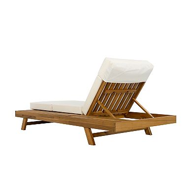 Merax Outdoor Lounge Chaise Set with Headrest, Acacia Wood Frame, Water-Resistant Cushion