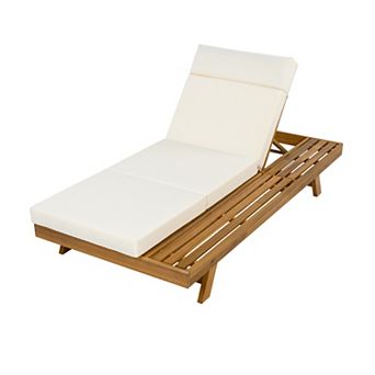 Merax Outdoor Lounge Chaise Set with Headrest, Acacia Wood Frame, Water-Resistant Cushion