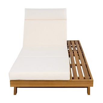 Merax Outdoor Lounge Chaise Set with Headrest, Acacia Wood Frame, Water-Resistant Cushion