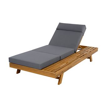 Merax Outdoor Lounge Chaise Set with Headrest, Acacia Wood Frame, Water-Resistant Cushion