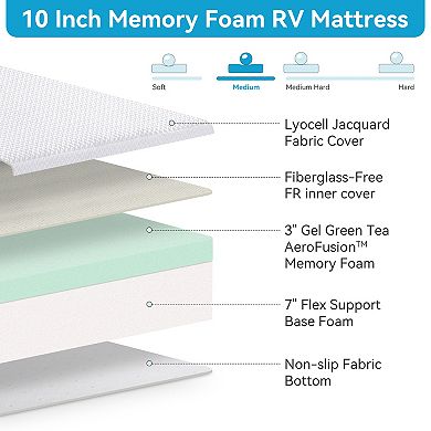 Opoiar King RV Mattress 10 Inch Tencel Cover Memory Foam Cooling Medium Firm Back Support