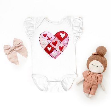 Heart Stitching Patchwork Print - Baby Flutter Sleeve Bodysuit