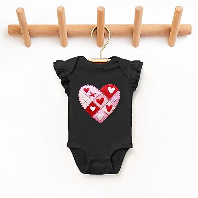 Heart Stitching Patchwork Print - Baby Flutter Sleeve Bodysuit