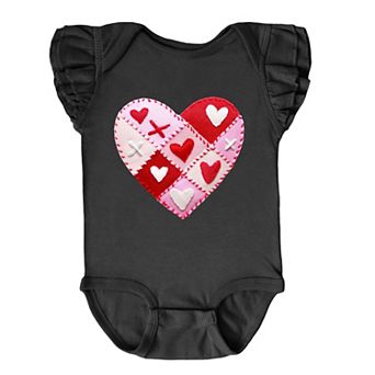 Heart Stitching Patchwork Print - Baby Flutter Sleeve Bodysuit