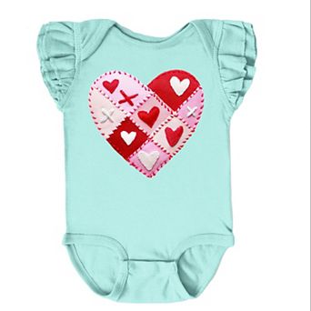Heart Stitching Patchwork Print - Baby Flutter Sleeve Bodysuit