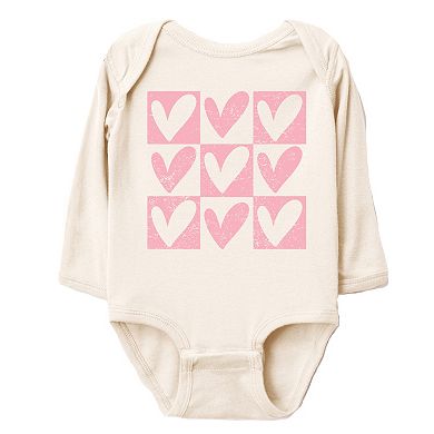 Pink Heart Checkered Chart - Baby Long Sleeve Bodysuit