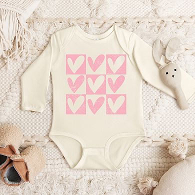 Pink Heart Checkered Chart - Baby Long Sleeve Bodysuit