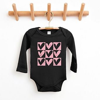 Pink Heart Checkered Chart - Baby Long Sleeve Bodysuit