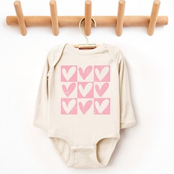 Pink Heart Checkered Chart - Baby Long Sleeve Bodysuit
