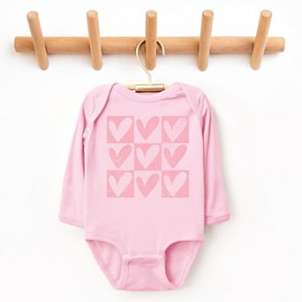 Pink Heart Checkered Chart - Baby Long Sleeve Bodysuit