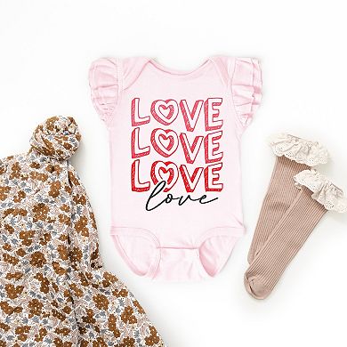 Love Stacked Sketched - Baby Flutter Sleeve Bodysuit