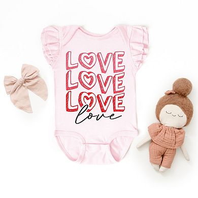 Love Stacked Sketched - Baby Flutter Sleeve Bodysuit
