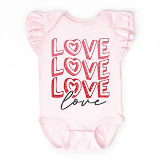 Love Stacked Sketched - Baby Flutter Sleeve Bodysuit