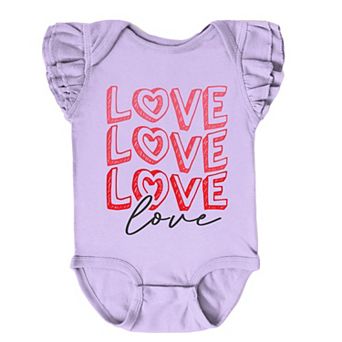 Love Stacked Sketched - Baby Flutter Sleeve Bodysuit