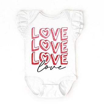 Love Stacked Sketched - Baby Flutter Sleeve Bodysuit