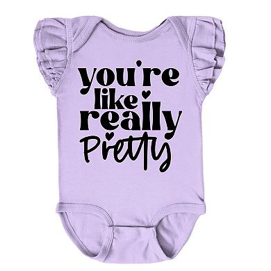 You're Like Really Pretty Hearts - Baby Flutter Sleeve Bodysuit