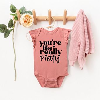 You're Like Really Pretty Hearts - Baby Flutter Sleeve Bodysuit