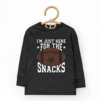 I'm Just Here For The Snacks Football Glitter - Toddler Long Sleeve Graphic Tee