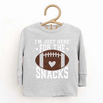 I'm Just Here For The Snacks Football Glitter - Toddler Long Sleeve Graphic Tee