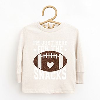 I'm Just Here For The Snacks Football Glitter - Toddler Long Sleeve Graphic Tee