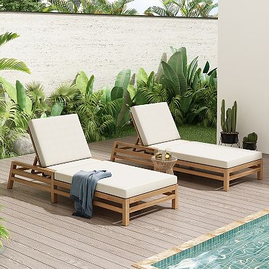 Merax 5-Position Adjustable Outdoor Chaise Lounge Set of 2 Solid Wood Patio Recliner