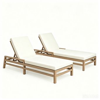 Merax 5-Position Adjustable Outdoor Chaise Lounge Set of 2 Solid Wood Patio Recliner