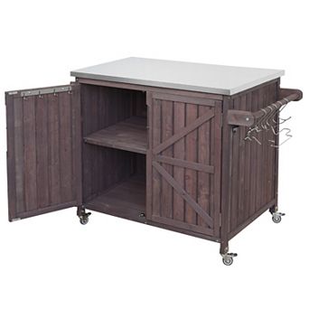 Merax 42.1" Outdoor Kitchen Island with Side Shelf, Outdoor Grill Cart with Storage Cabinet