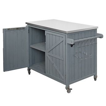 Merax 42.1" Outdoor Kitchen Island with Side Shelf, Outdoor Grill Cart with Storage Cabinet