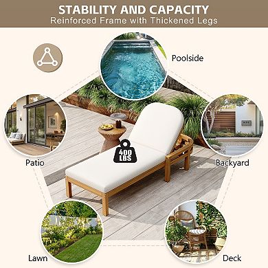 Merax 2-Piece Outdoor Acacia Wood Chaise Lounge Set with 5-Position Adjustable Backrest