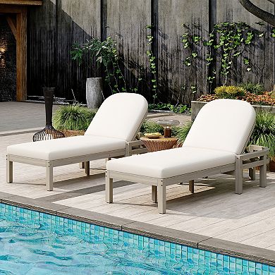 Merax 2-Piece Outdoor Acacia Wood Chaise Lounge Set with 5-Position Adjustable Backrest