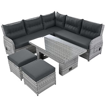 Merax Outdoor Furniture Set Patio Rattan Furniture Set with an Adjustable Table