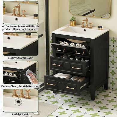 Merax 24" Bathroom Vanity with Ceramic Sink Combo Free Standing Single Vanity Set