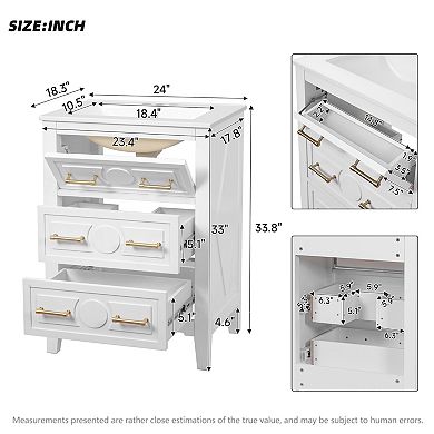 Merax 24" Bathroom Vanity with Ceramic Sink Combo Free Standing Single Vanity Set