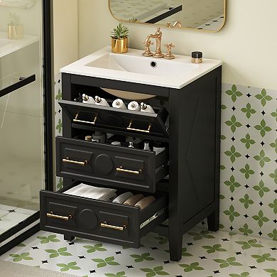 Merax 24" Bathroom Vanity with Ceramic Sink Combo Free Standing Single Vanity Set