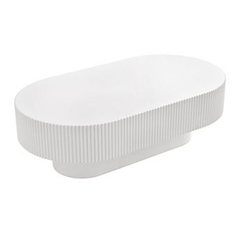 Merax 43.3" Oval Coffee Table, Modern Cream Fluted Drum Table with 6.8" Thick Top & Sturdy Base