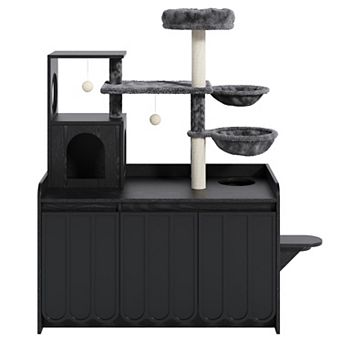 50.6" Cat Tree with Litter Box Enclosure, All-in-One Modern Cat Tower with Sisal Scratching Post