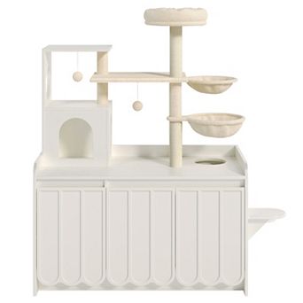 50.6" Cat Tree with Litter Box Enclosure, All-in-One Modern Cat Tower with Sisal Scratching Post