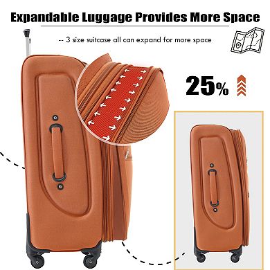 Merax Softside Expandable Spinner Luggage Set 3-Piece Lightweight Suitcase (22/26/30 Inch)
