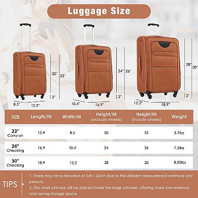 Merax Softside Expandable Spinner Luggage Set 3-Piece Lightweight Suitcase (22/26/30 Inch)