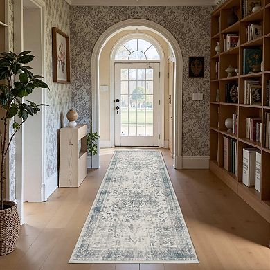 Boho Washable Runner Rug Non Slip Ultra Thin Low Pile Vintage Soft for High Traffic Areas