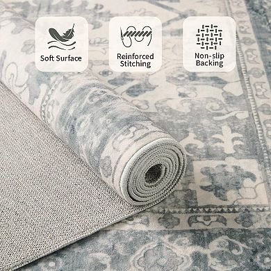 Boho Washable Runner Rug Non Slip Ultra Thin Low Pile Vintage Soft for High Traffic Areas