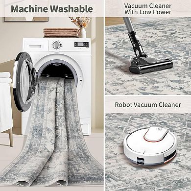 Boho Washable Runner Rug Non Slip Ultra Thin Low Pile Vintage Soft for High Traffic Areas