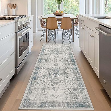 Boho Washable Runner Rug Non Slip Ultra Thin Low Pile Vintage Soft for High Traffic Areas